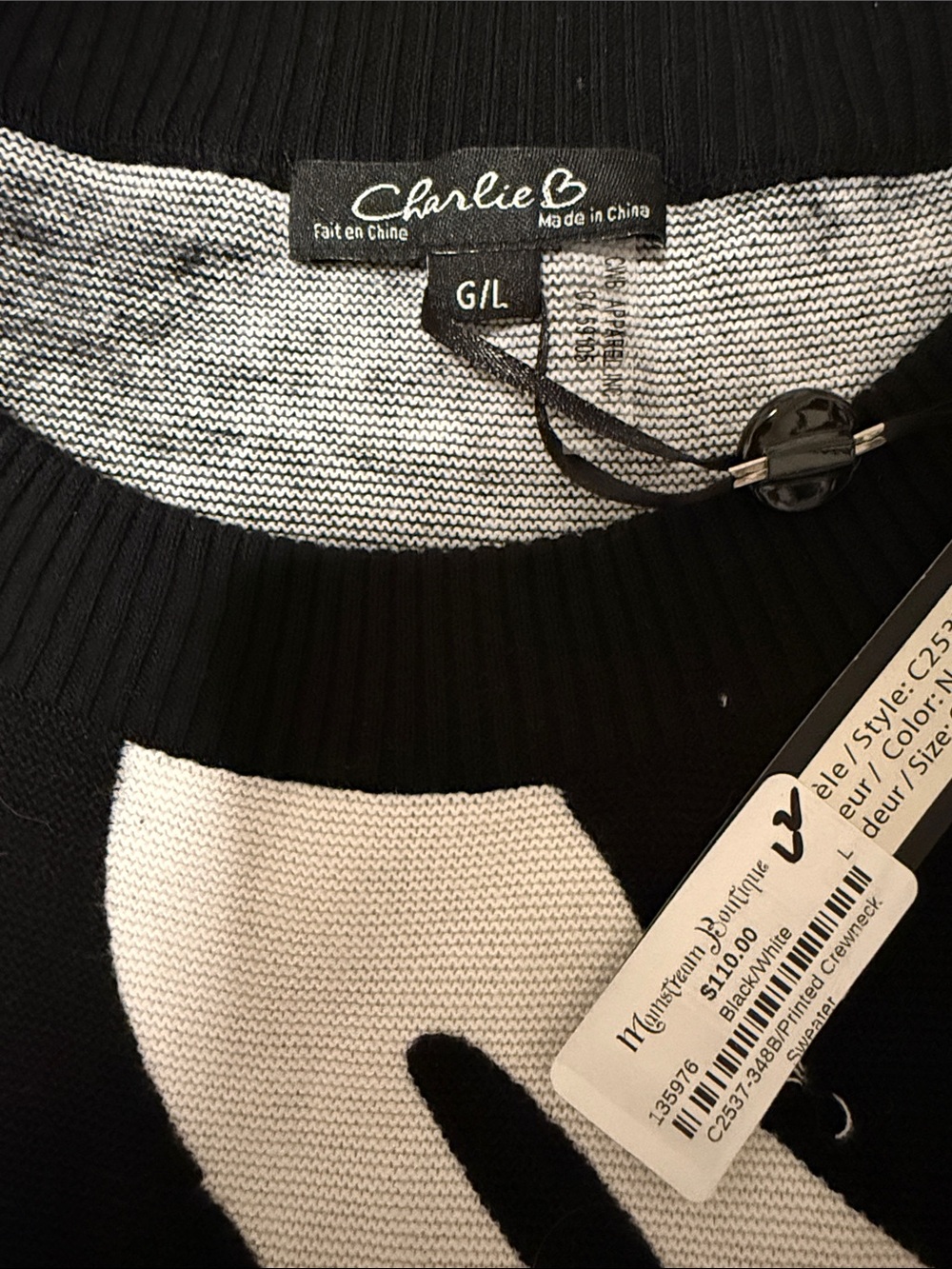 NWT Charlie B black / white sweater sz L - Picture 2 of 6